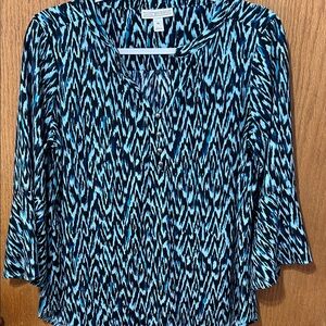 Dana Buchman Aqua and Black Abstract Blouse